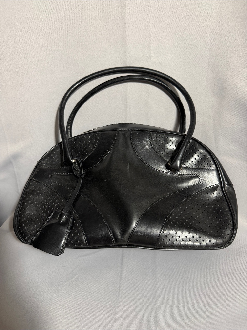 Prada Black Perforated Leather Dome Satchel